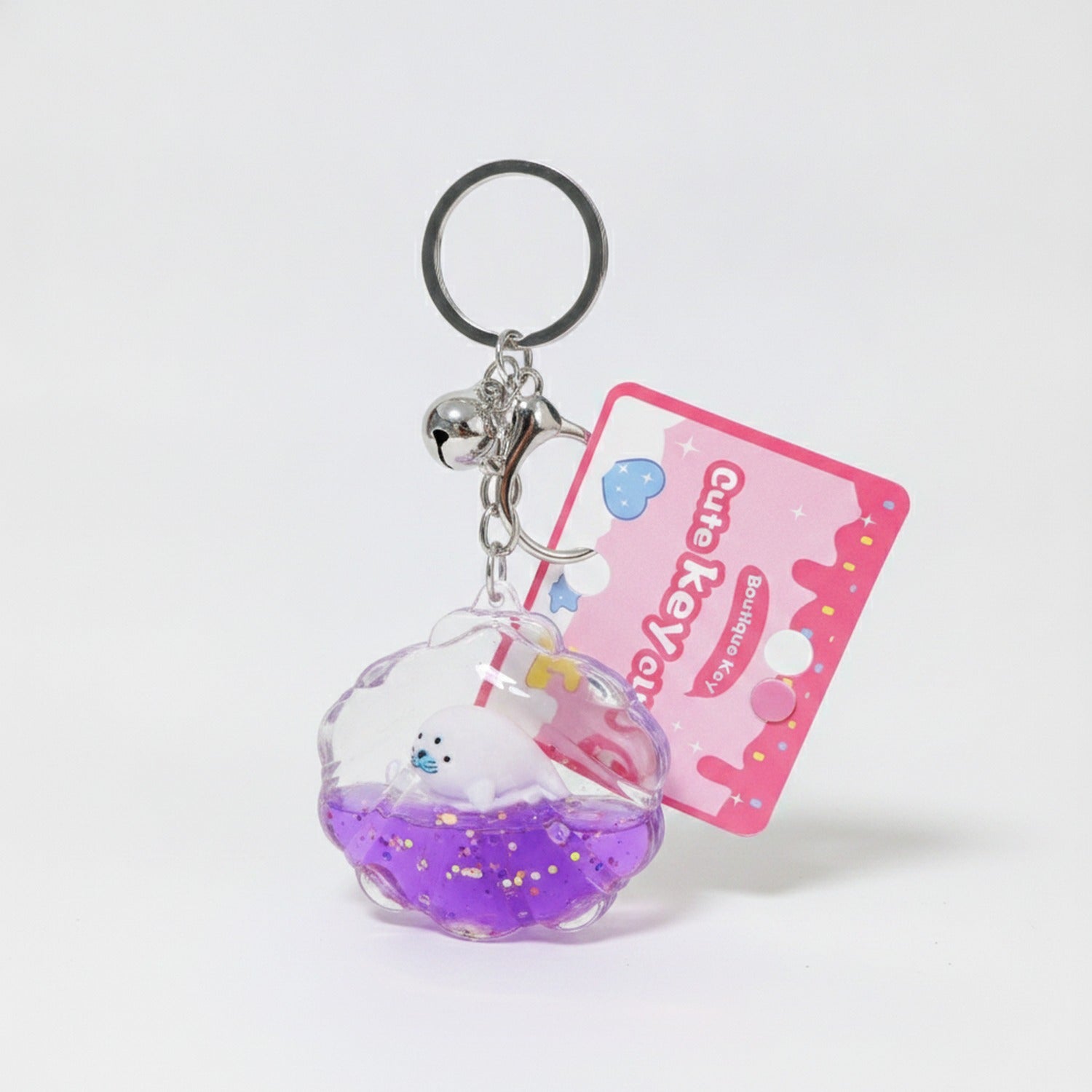 Purple Glitter Seashell Acrylic Keyring Charm