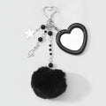 Heart Charm Keychain with Fluffy Pom - Black Pom Pom Keychain – novelty & toys (view 1)