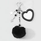 Heart Charm Keychain with Fluffy Pom - Black Pom Pom Keychain – novelty & toys (view 1)