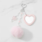 Heart Charm Keychain with Fluffy Pom - Pink Pom Pom Keychain – novelty & toys (view 3)