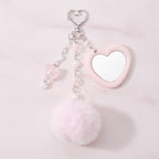 Heart Charm Keychain with Fluffy Pom - Pink Pom Pom Keychain – novelty & toys (view 2)