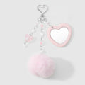 Heart Charm Keychain with Fluffy Pom - Pink Pom Pom Keychain – novelty & toys (view 1)