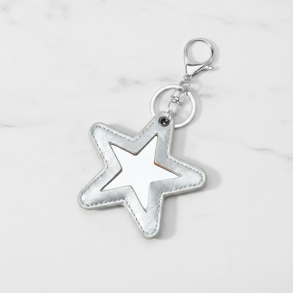 Star Cutout Leather Keychain Charm - Silver Star Keychain – novelty & toys (view 2)