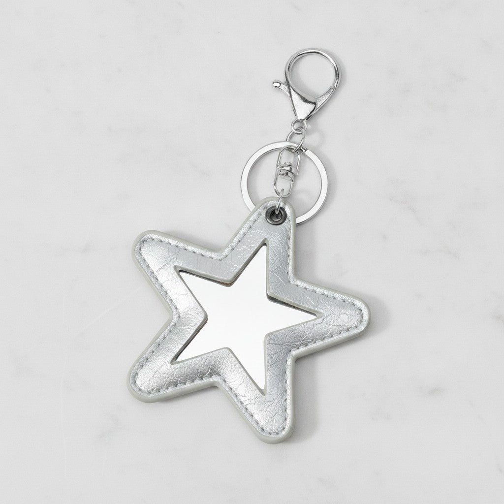 Star Cutout Leather Keychain Charm - Silver Star Keychain – novelty & toys (view 3)