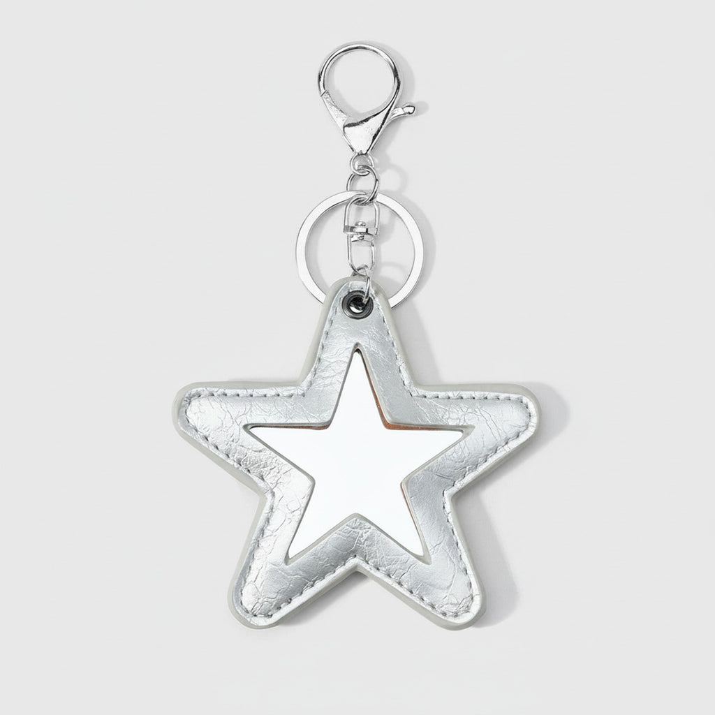 Star Cutout Leather Keychain Charm - Silver Star Keychain – novelty & toys (view 1)