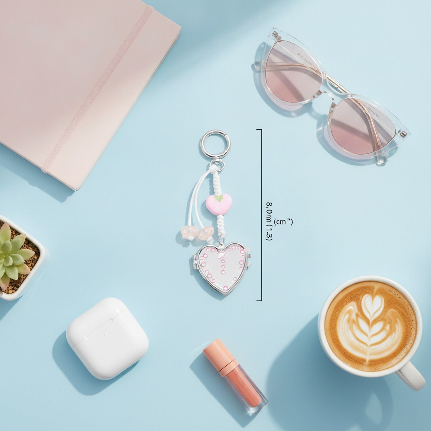 Heart-Shaped Acrylic Keyring With Rhinestones And Charm