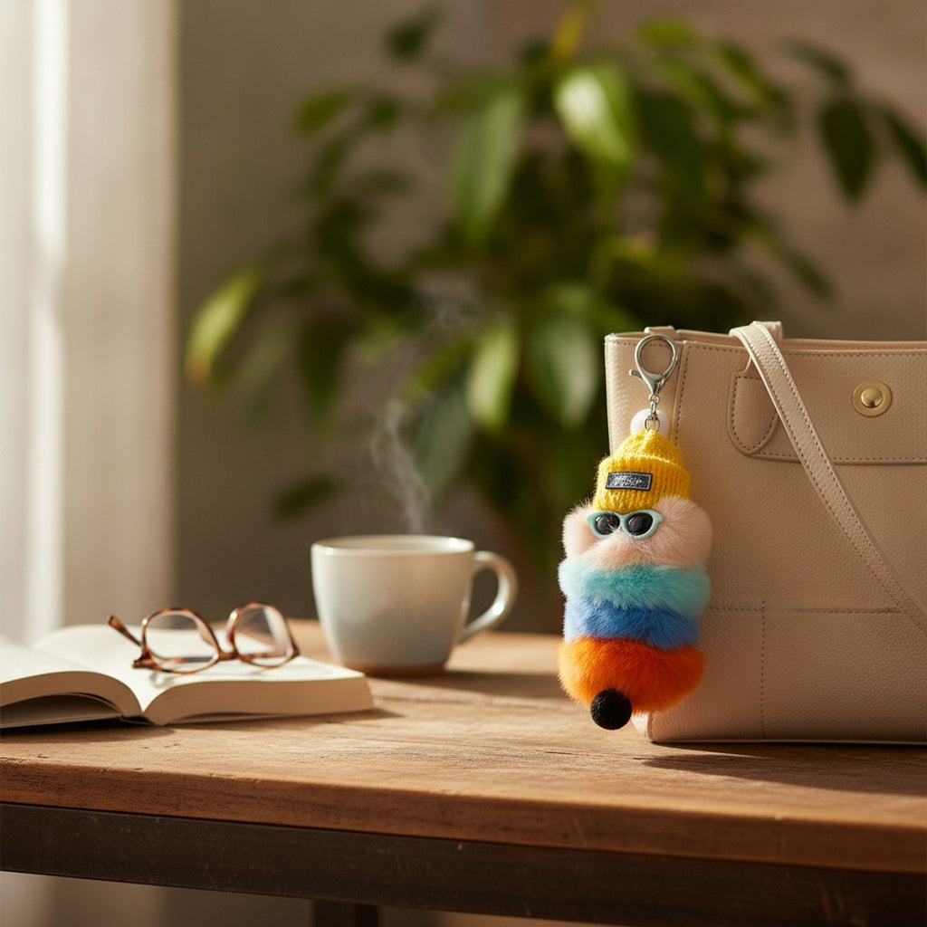 Rainbow Fur Beanie Keychain – bags & wallets (view 2)