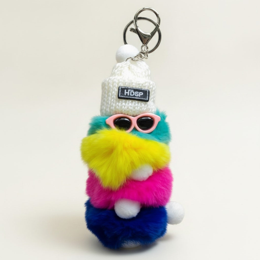 Colorful Gradient Faux Fur Beanie Keychain Charm – novelty & toys (view 1)