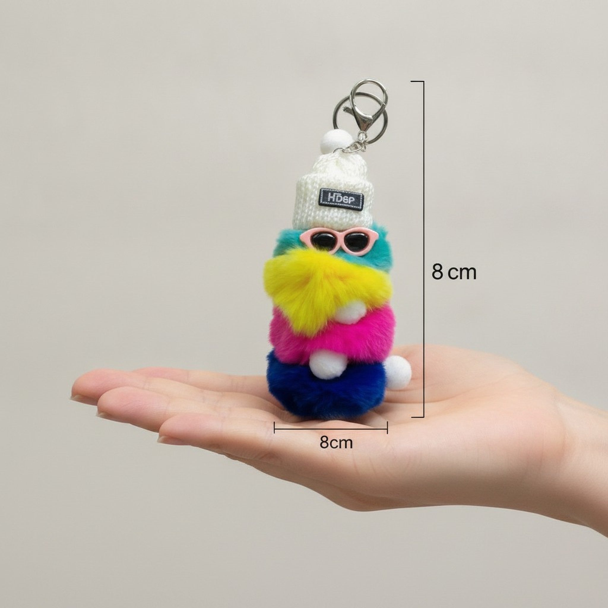 Colorful Gradient Faux Fur Beanie Keychain Charm – novelty & toys (view 3)