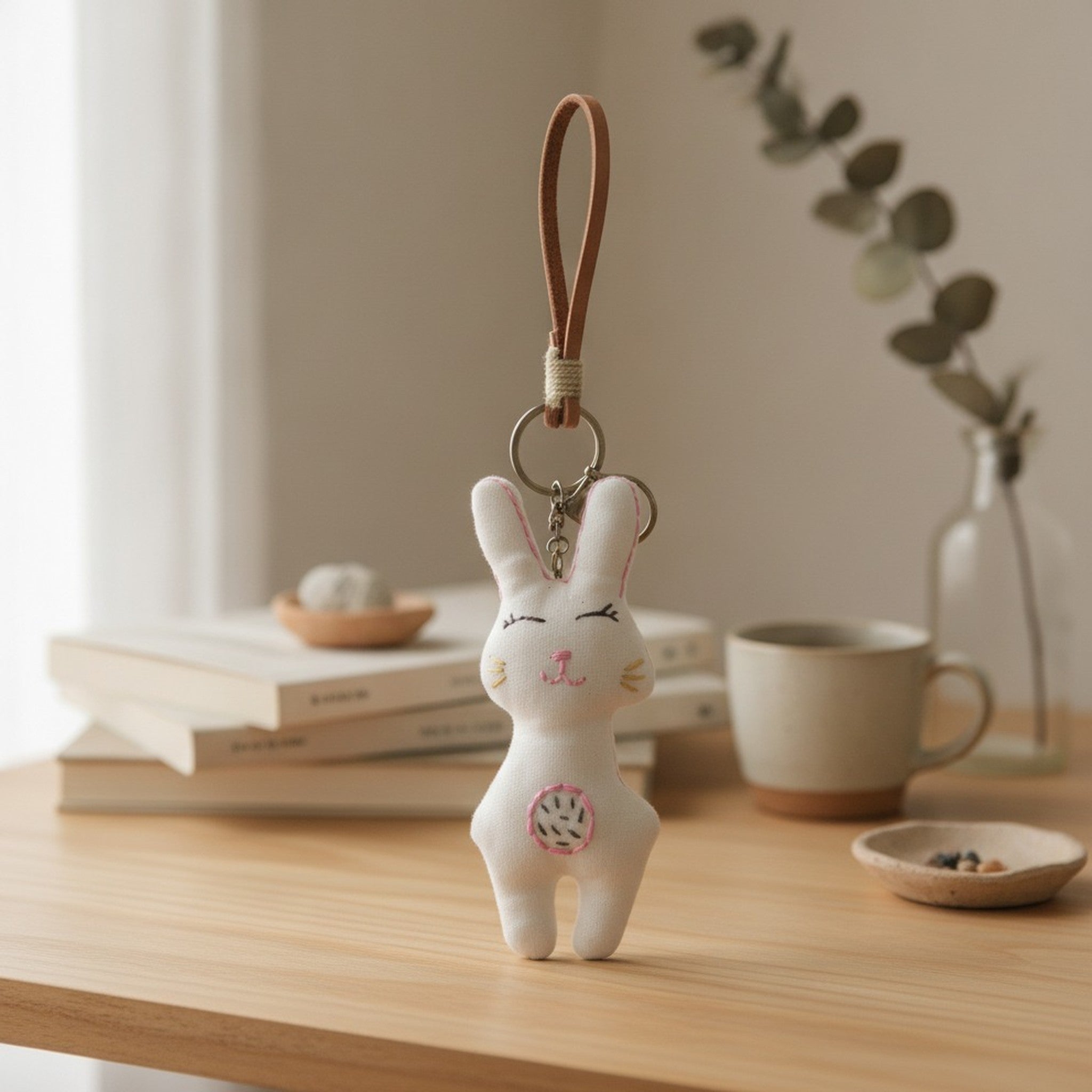 Embroidered Bunny Plush Keychain Charm – apparel accessories (view 2)