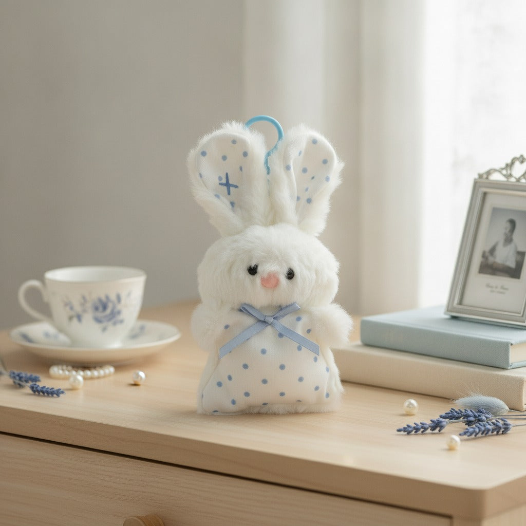 Soft Polka Dot Bunny Plush Keychain – novelty & toys (view 2)