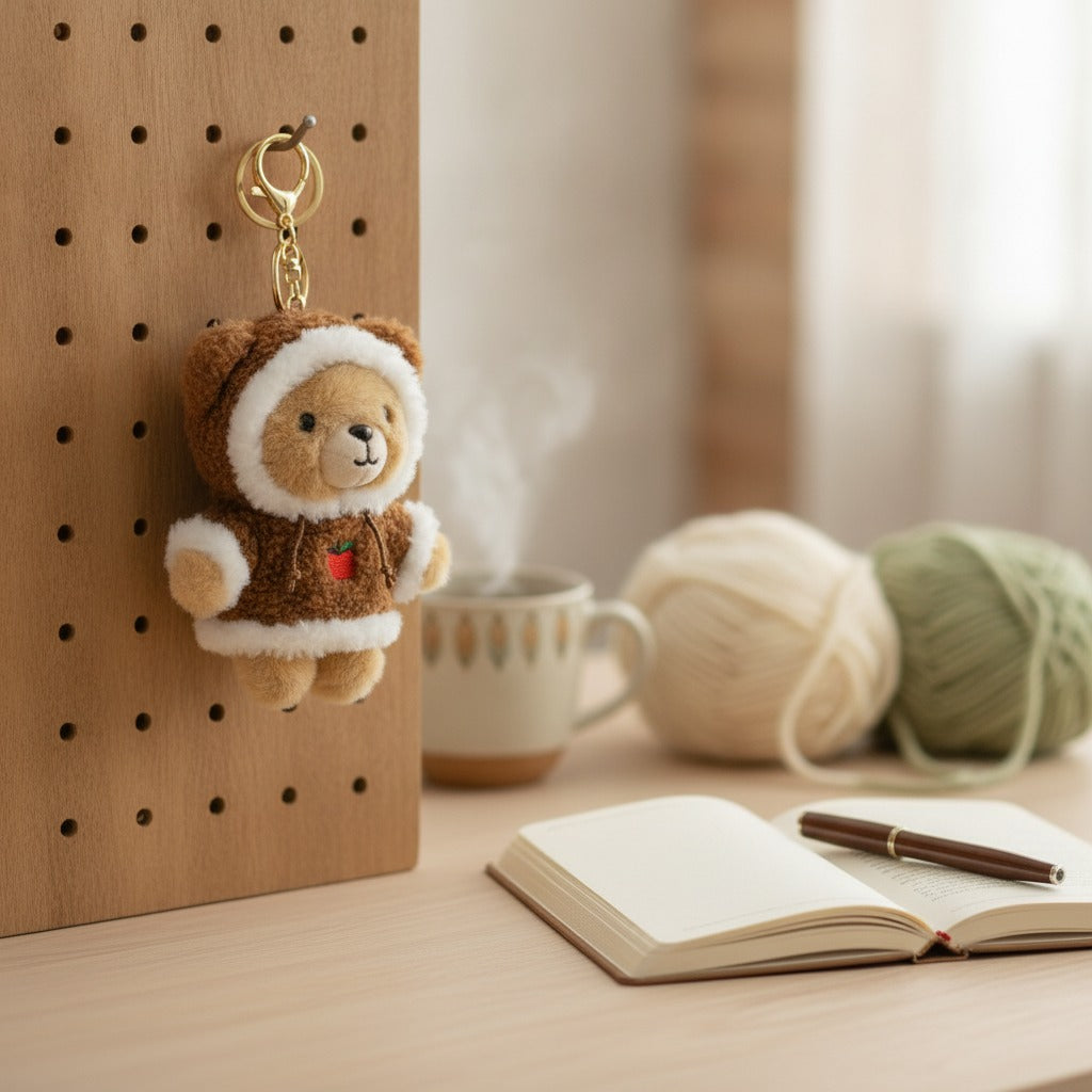 Fluffy Bear Hoodie Charm Keychain – novelty & toys (view 2)