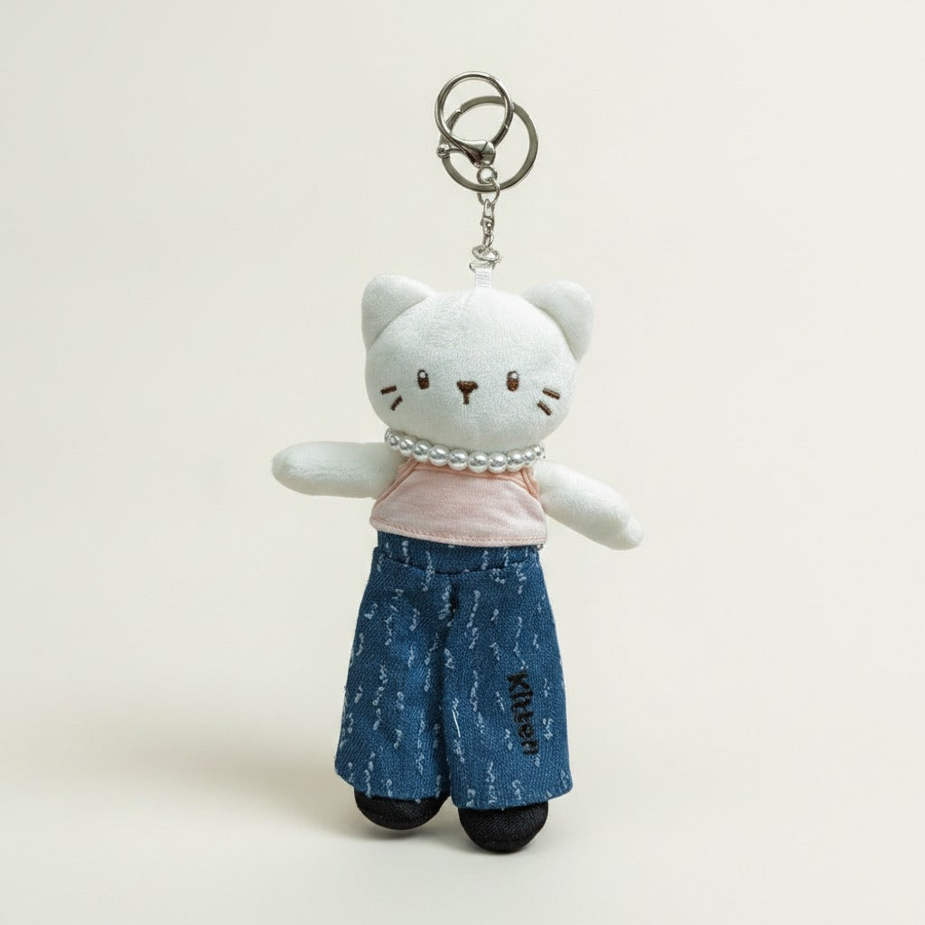 Plush Cat Keychain with Pearl Necklace – novelty & toys (view 1)