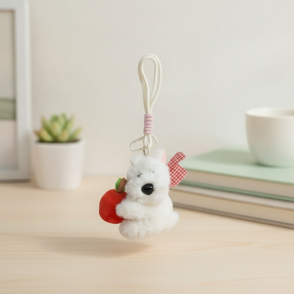 Fluffy Dog Apple Plush Keychain – novelty & toys (view 2)