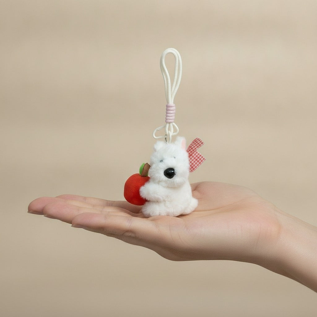 Fluffy Dog Apple Plush Keychain – novelty & toys (view 3)