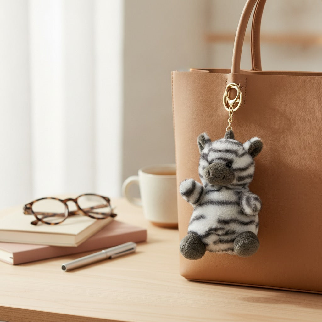 Fluffy Zebra Plush Keychain – novelty & toys (view 2)