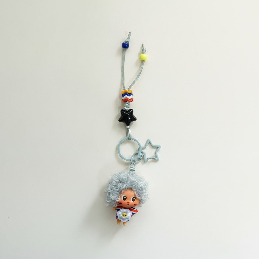 Playful Curly Hair Doll Keychain – novelty & toys (view 1)