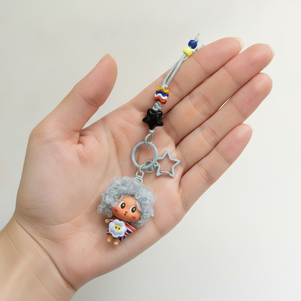 Playful Curly Hair Doll Keychain – novelty & toys (view 3)