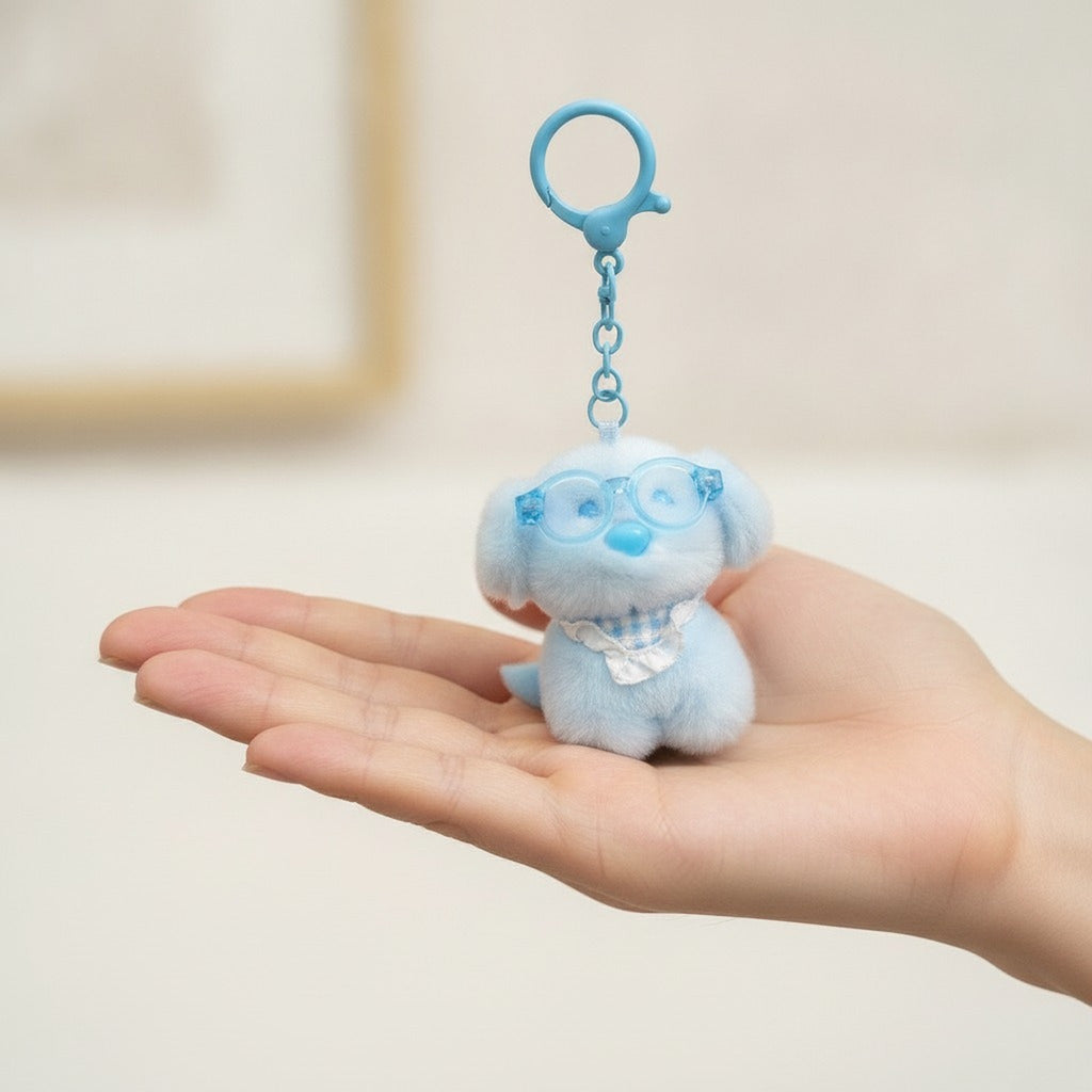 Cute Fluffy Dog Glasses Keychain – novelty & toys (view 3)