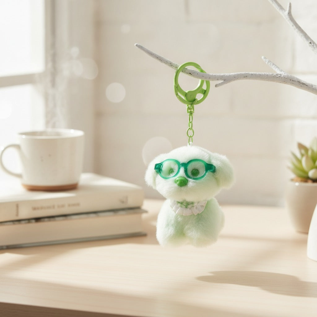 Plush Puppy Keychain Charm with Glasses – novelty & toys (view 2)