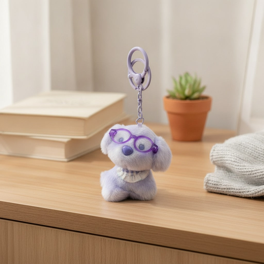 Fluffy Dog Keychain with Glasses – novelty & toys (view 2)