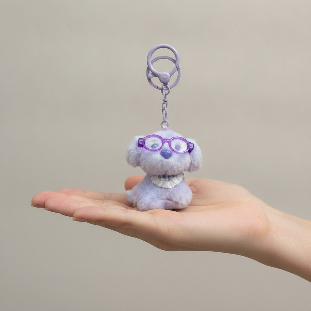 Fluffy Dog Keychain with Glasses – novelty & toys (view 3)