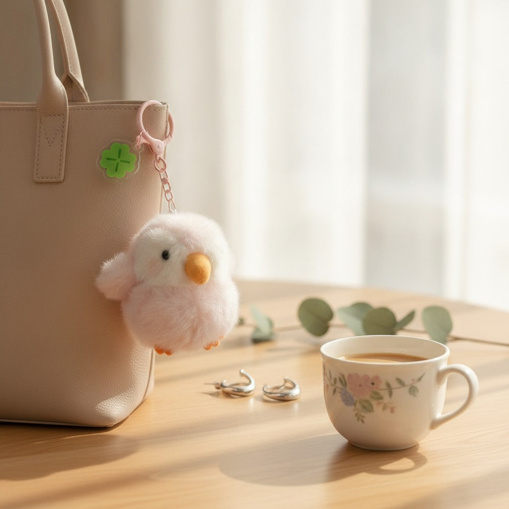 Adorable Fluffy Chick Clover Keychain – novelty & toys (view 2)