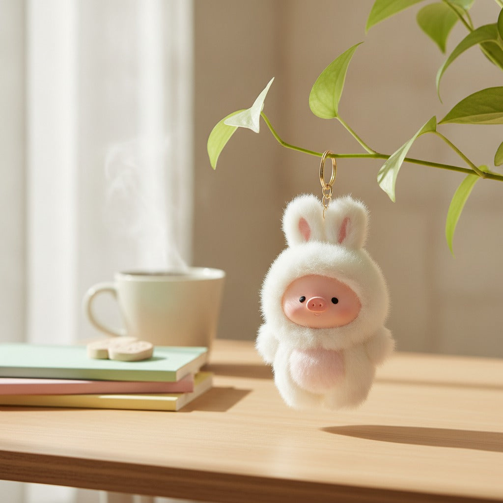 Fluffy Pig Bunny Keychain Charm – novelty & toys (view 2)