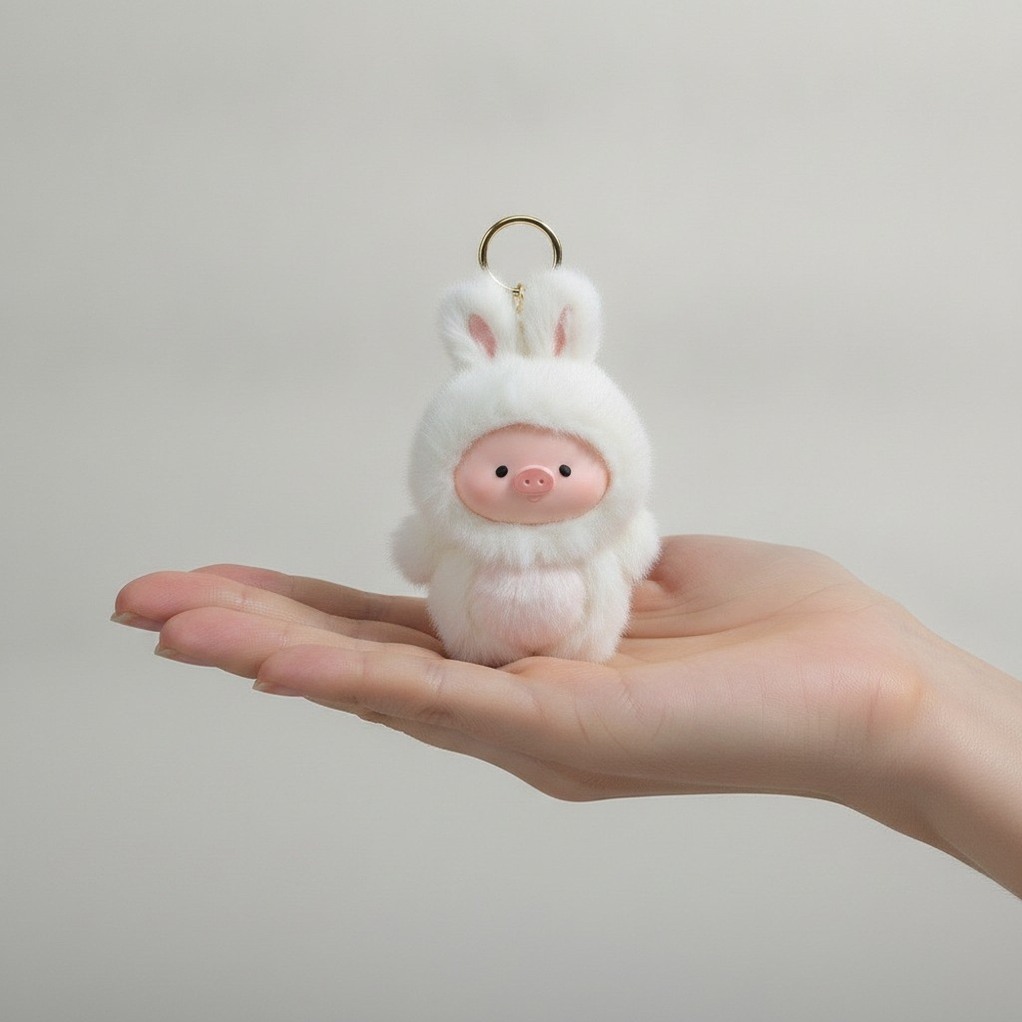 Fluffy Pig Bunny Keychain Charm – novelty & toys (view 3)