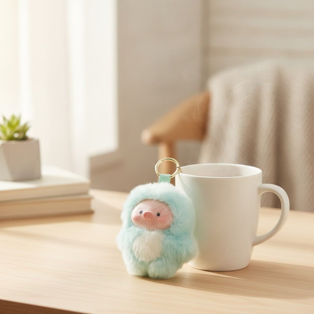 Fluffy Pig Keychain Charm – novelty & toys (view 2)