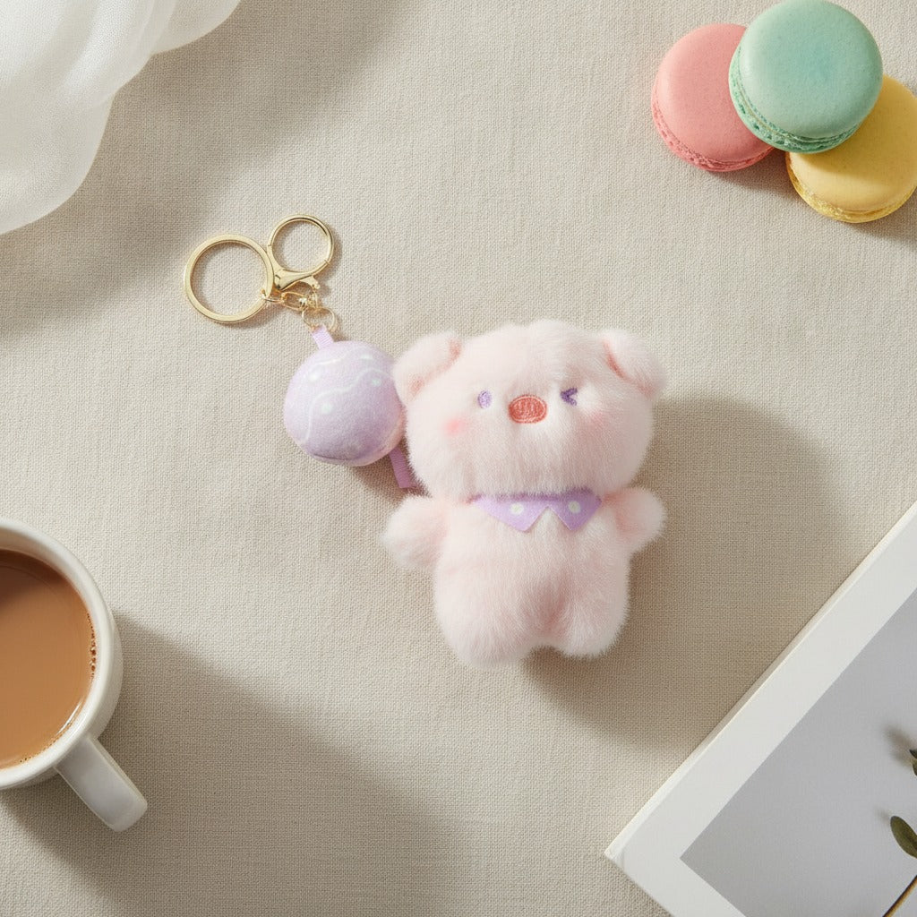 Cute Fluffy Pig and Egg Charm Keychain – novelty & toys (view 2)
