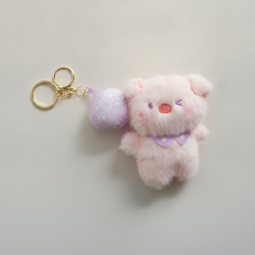 Cute Fluffy Pig and Egg Charm Keychain – novelty & toys (view 1)