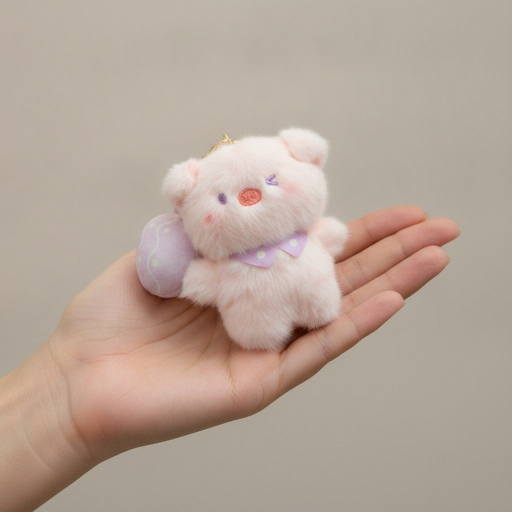 Cute Fluffy Pig and Egg Charm Keychain – novelty & toys (view 3)