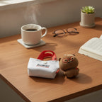 White Embroidered Friends Canvas Mini Bag Pendant with Bear Keychain