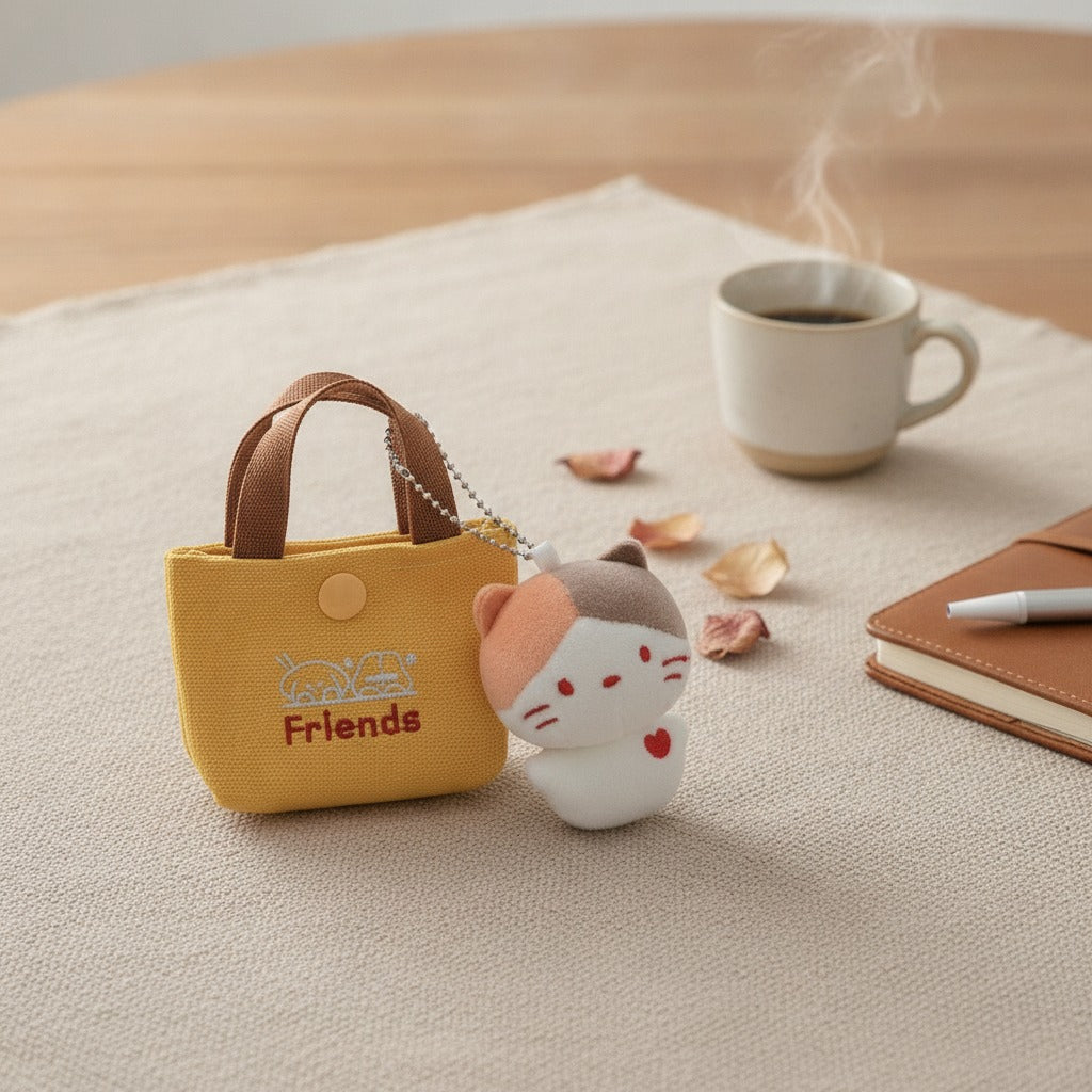 Mini Canvas Bag and Cat Plush Keychain Set – novelty & toys (view 2)