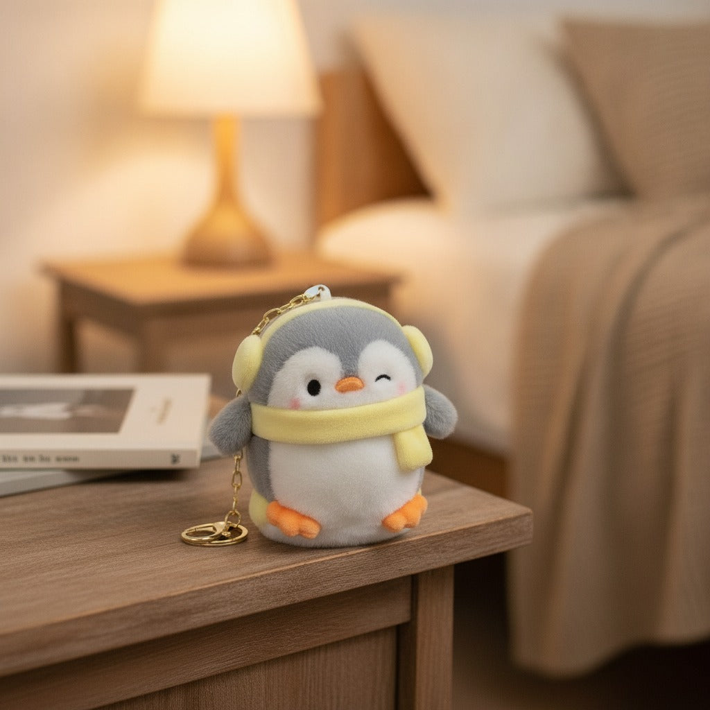 Fluffy Penguin Keychain with Earmuffs – novelty & toys (view 2)