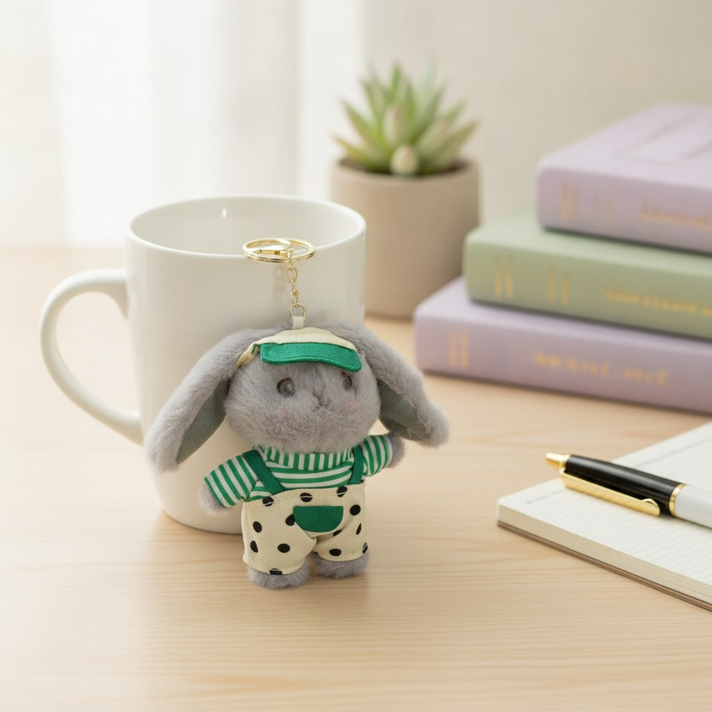 Plush Bunny Overalls Keychain – novelty & toys (view 2)