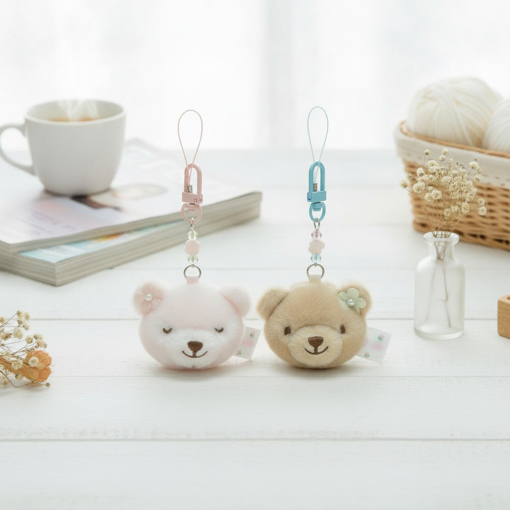 Kawaii Plush Bear Head Keychain – novelty & toys (view 2)