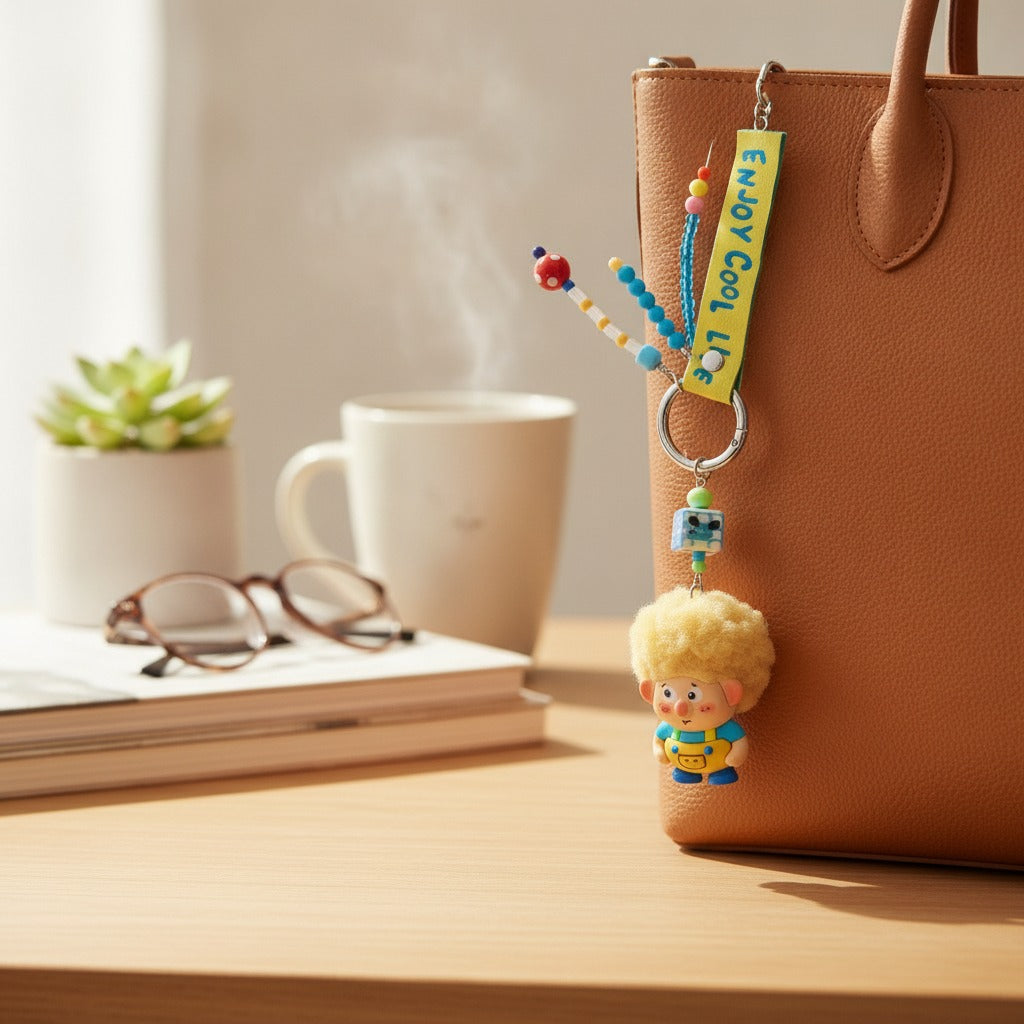 Fluffy Hair Boy Character Keychain Charm – novelty & toys (view 2)
