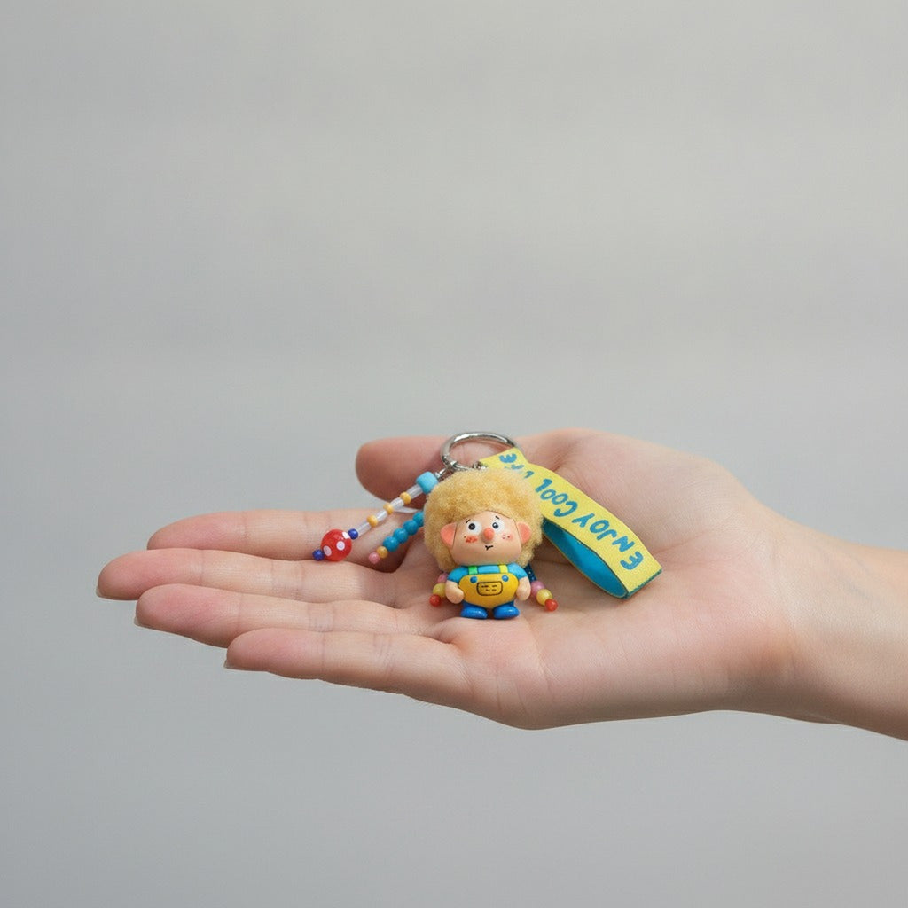 Fluffy Hair Boy Character Keychain Charm – novelty & toys (view 3)