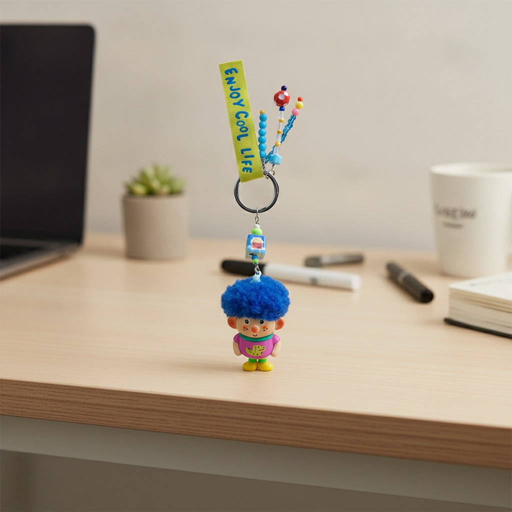 Curly Hair Figure Beaded Keychain Charm – novelty & toys (view 2)