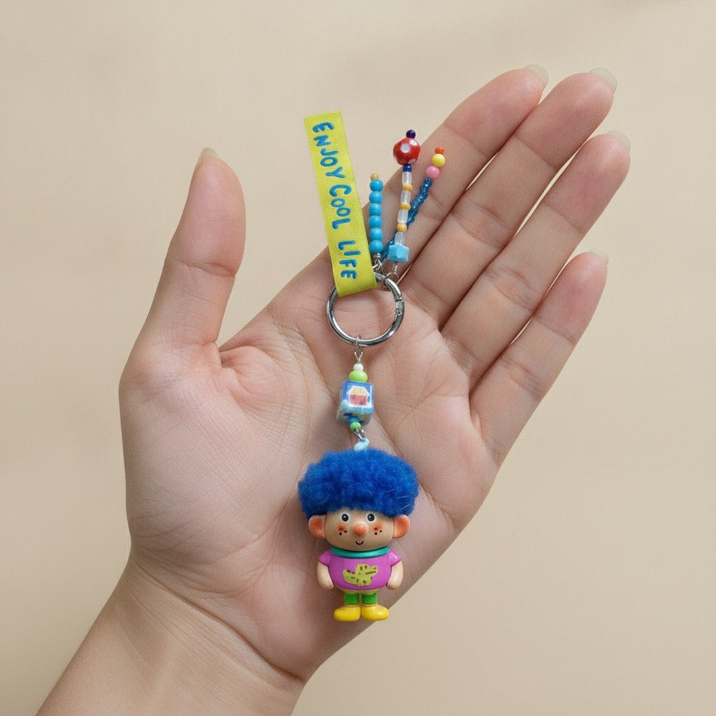 Curly Hair Figure Beaded Keychain Charm – novelty & toys (view 3)