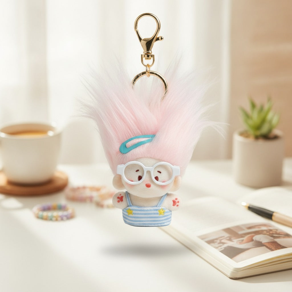 Fluffy Hair Glasses Plush Keychain – novelty & toys (view 2)