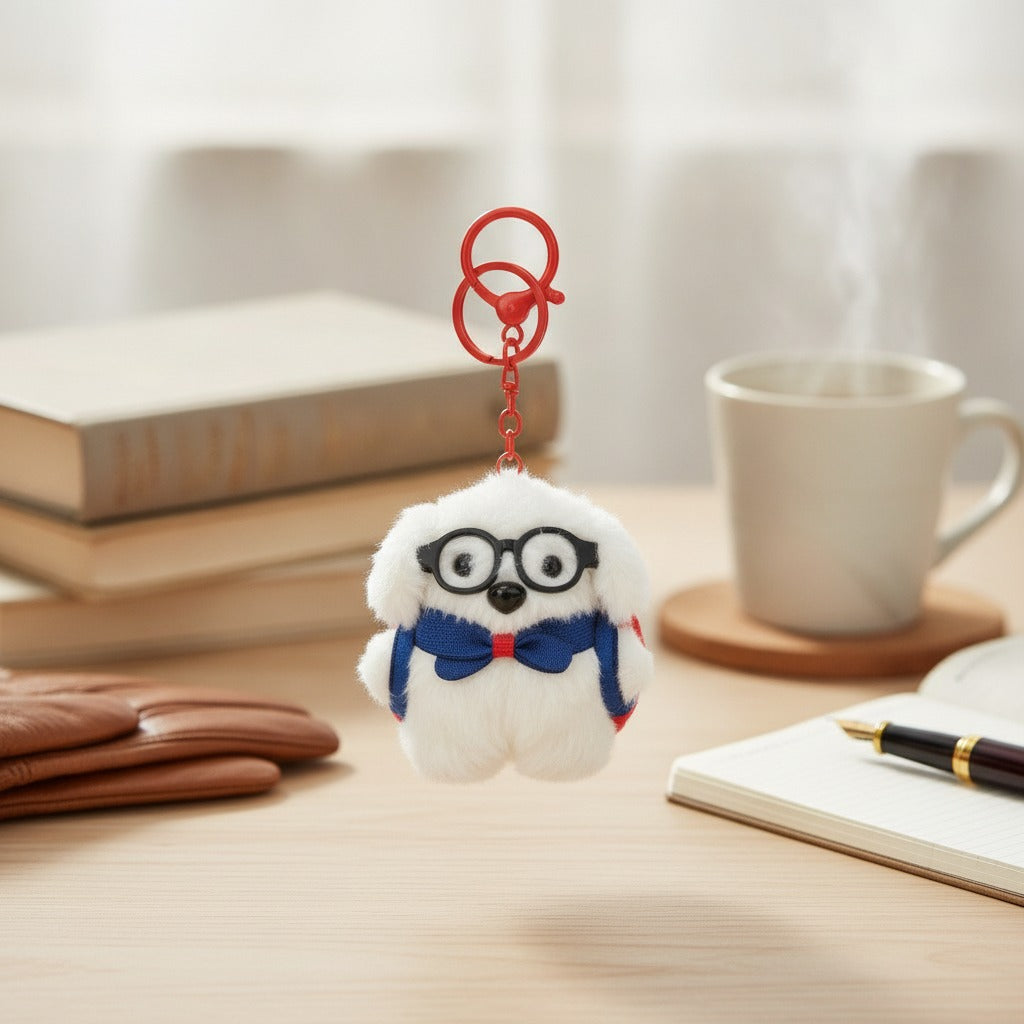 Fluffy Dog Keychain with Glasses – novelty & toys (view 2)