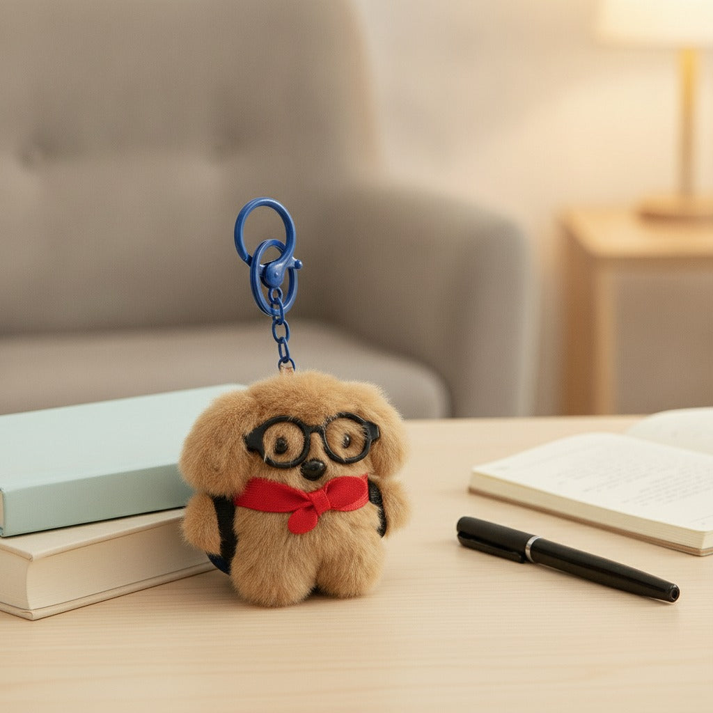 Fluffy Nerdy Dog Keychain Charm – novelty & toys (view 2)