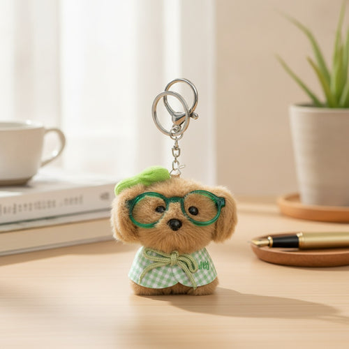 Adorable Puppy Plush Keychain with Glasses – novelty & toys (view 2)