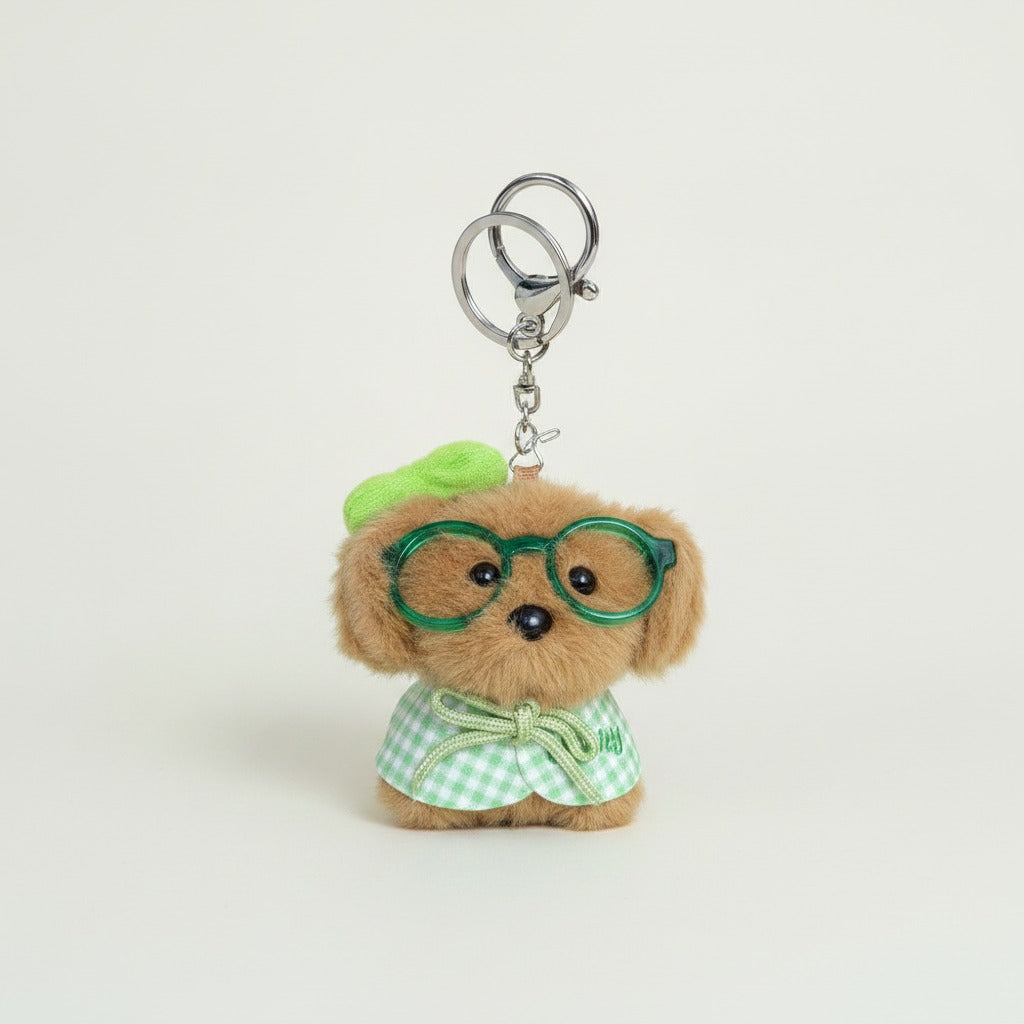 Adorable Puppy Plush Keychain with Glasses – novelty & toys (view 1)