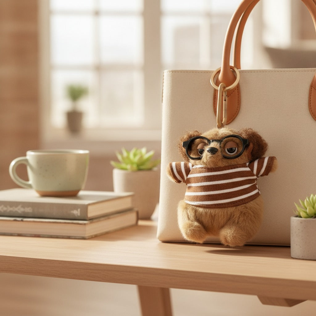 Striped Plush Character Keychain with Glasses – novelty & toys (view 2)