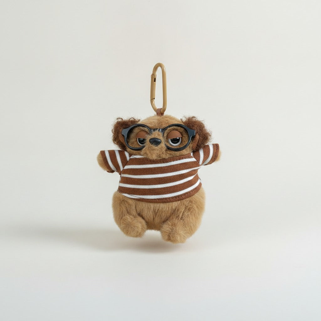 Striped Plush Character Keychain with Glasses – novelty & toys (view 1)