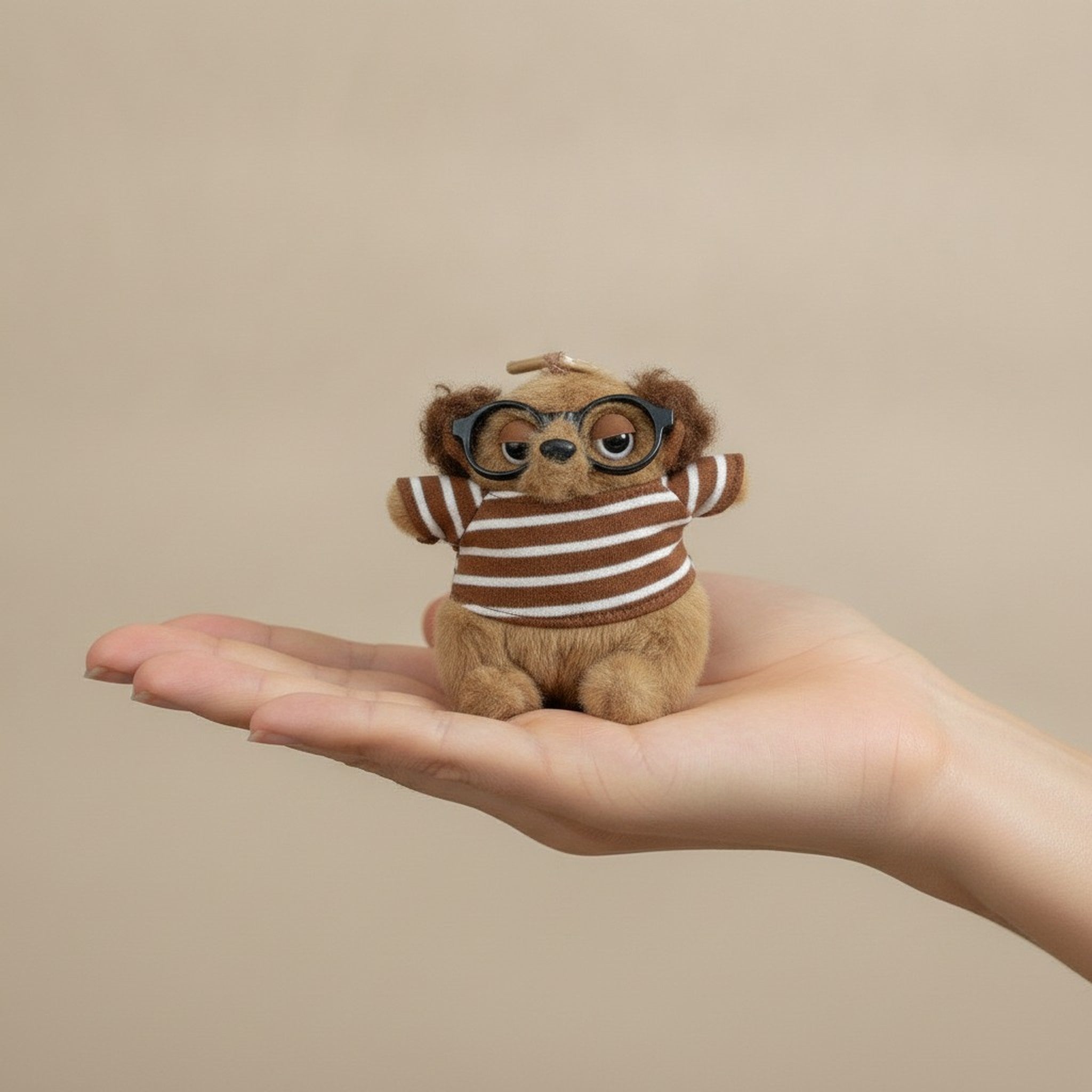 Striped Plush Character Keychain with Glasses – novelty & toys (view 3)